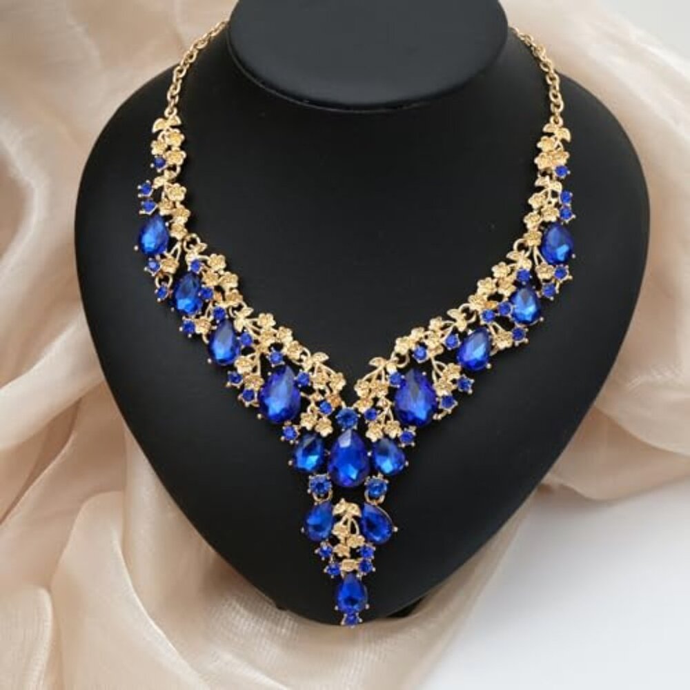 Elegant Crystal Jewelry Set Flower Bridal Necklace Earrings Bangle Wedding - Picture 4 of 8